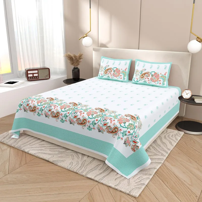 Royal Glow Cotton Bedsheet (Blue,White) - 120 TC media 1