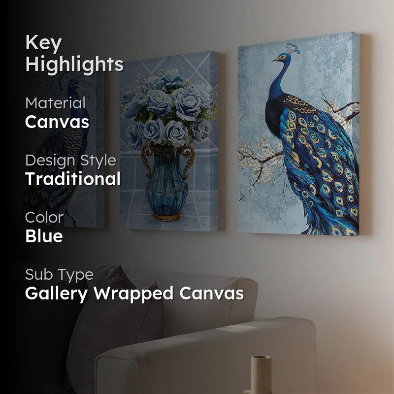 Peacock Call Canvas Wall Painting - Set Of Three media 2