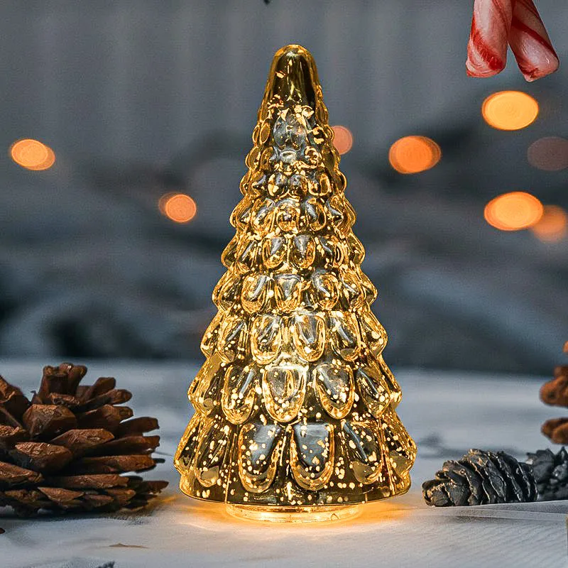 Vibrant Pine Xmas Tree Glass Table Lamp - Silver media 1
