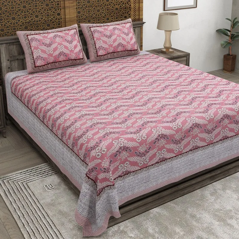Bloomix Cotton Bedsheet (Pink,Grey) - 240 TC media 1