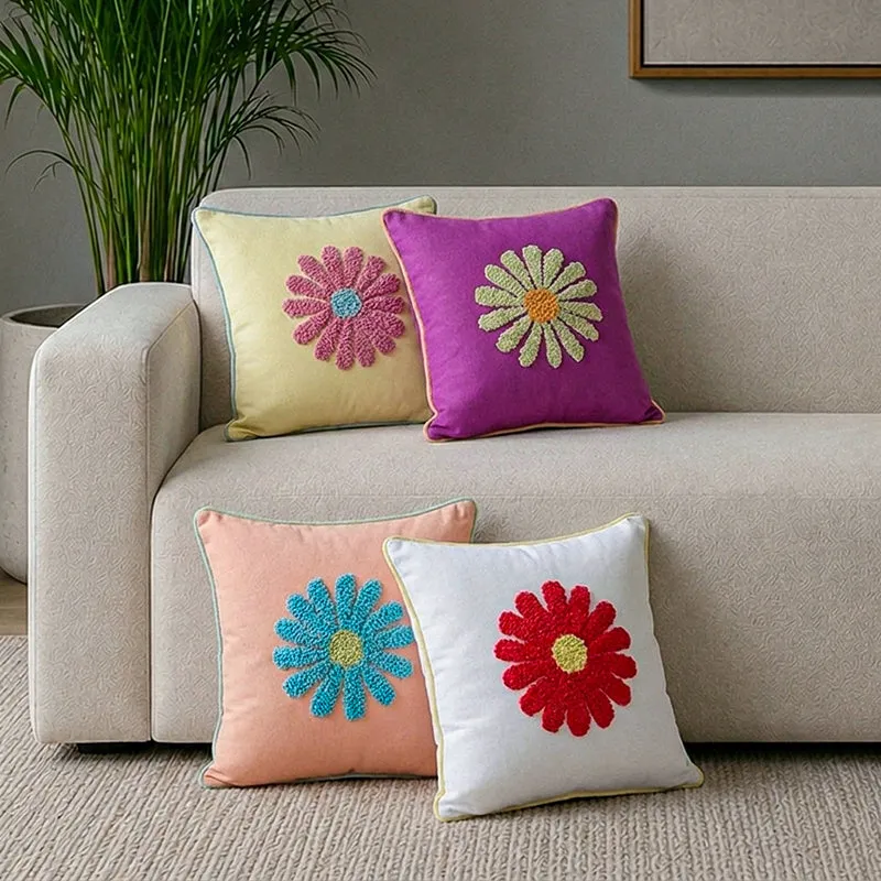 Thread & Daisy Cotton Cushion Cover (Multicolor) - Set OF Four media 1