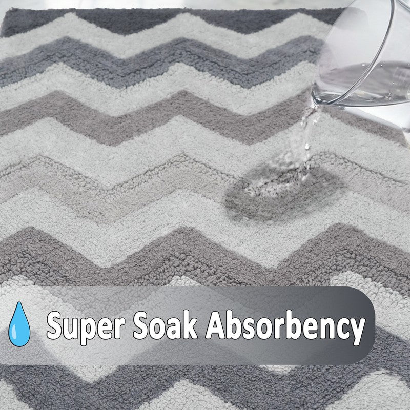 Steplyn Chevron Cotton Bath Mat - Grey & White media 7