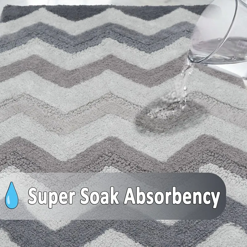 Steplyn Chevron Cotton Bath Mat - Grey & White media 7