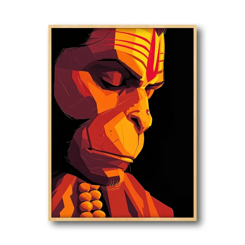 Powerful Bajrangbali III Archival Paper Wall Art - Natural Brown Frame media 5