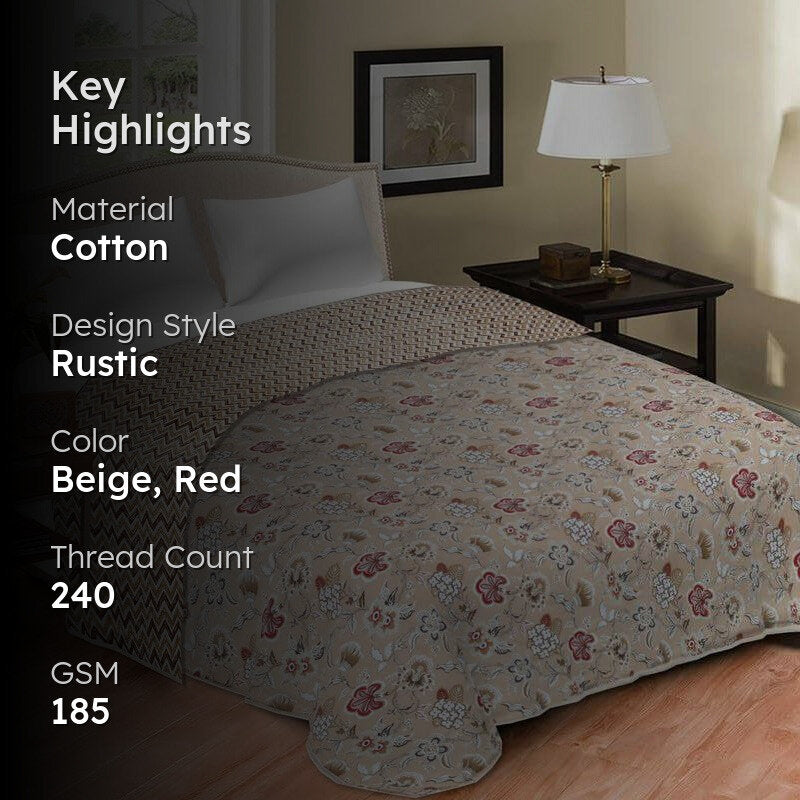 Abhi Cotton Cotton Dohar (Beige & Red)  - 185 GSM media 2
