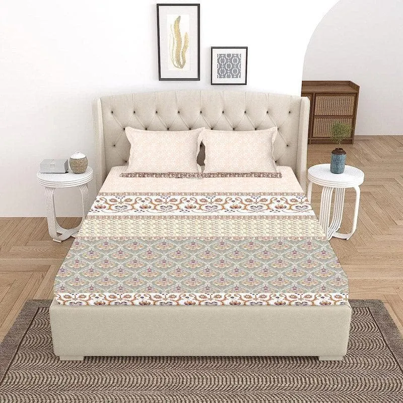 Iris Printed Cotton Bedsheet (Beige) - 120 TC media 1