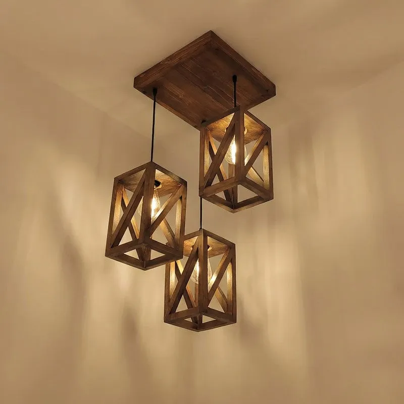 HexaCage Illume Wooden Ceiling Lamp - Brown media 4