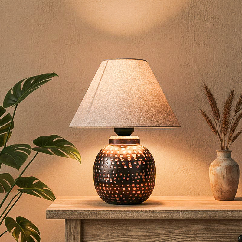Spire Metal Fabric Table Lamp - Grey,Brown