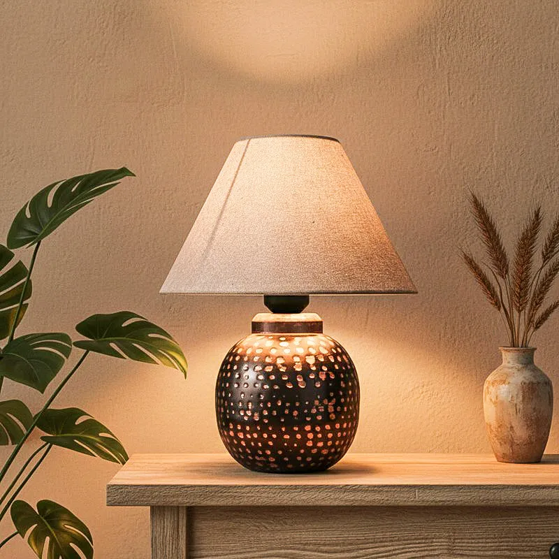 Spire Metal Fabric Table Lamp - Grey,Brown media 1