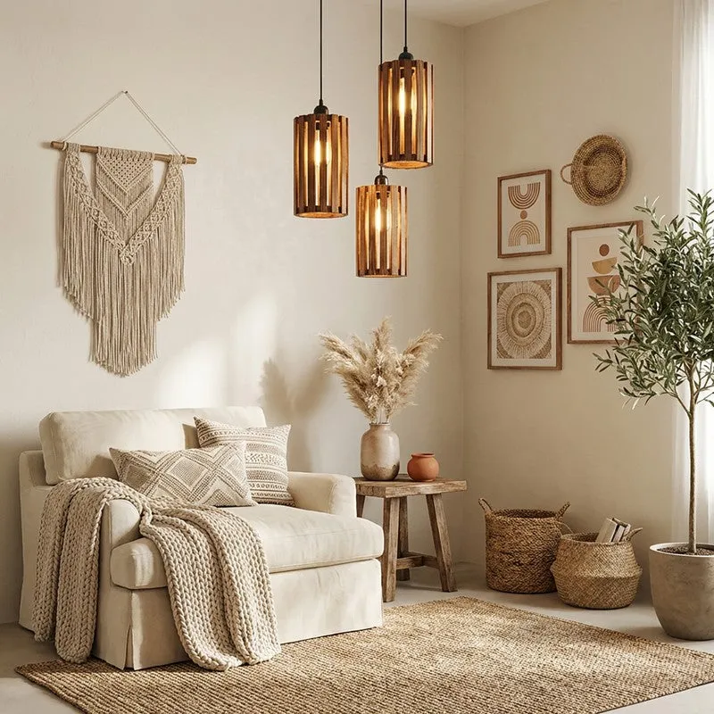 CageAura Illume Wooden Ceiling Lamp - Brown media 3