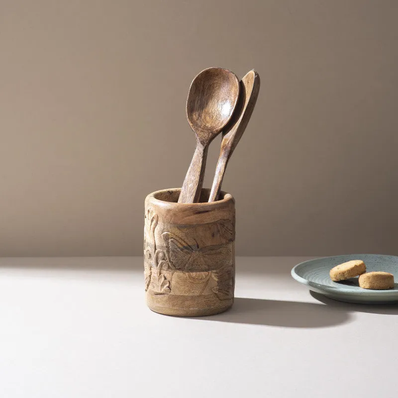 Leaf Handcrafted Mango Wood Cutlery Stand media 3