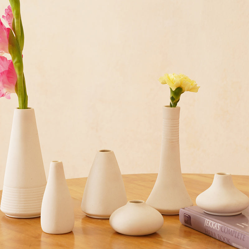 Elegant White Ceramic Tapered Vase - Set of Six media 3