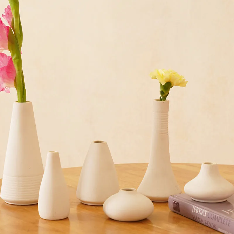 Elegant White Ceramic Tapered Vase - Set of Six media 3