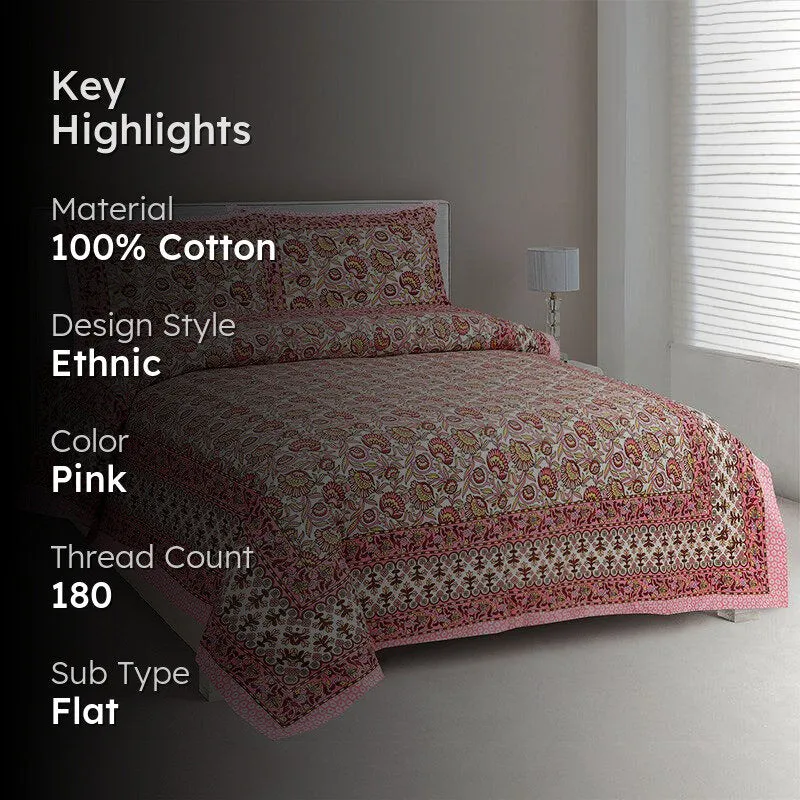 Uma Ethnic Cotton Bedsheet (Pink) - 180 TC media 2