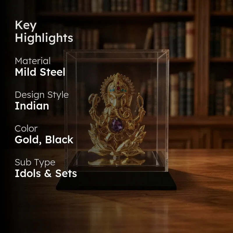 Golden Ganesha 24K Gold Plated Mild Steel Showpiece (Blue) media 2