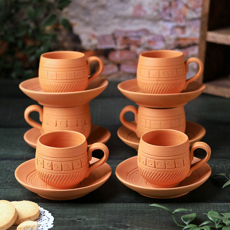 Raw Steep Terracotta Cup & Saucer (160 mL Each) - Set of Six image 3