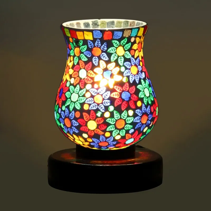 Gleemora Mosaic Glass Table Lamp With Wooden Base - Multicolor media 6
