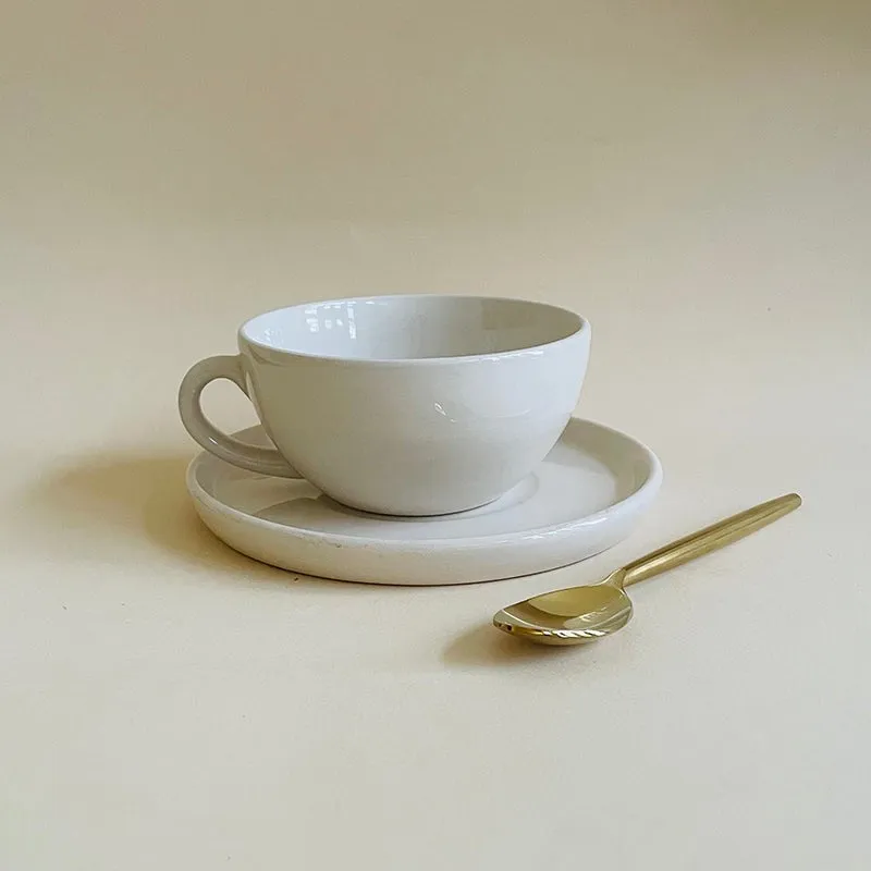 Blush & Brew Ceramic Cup & Saucer (White/320 mL Each) - Set of Four media 5