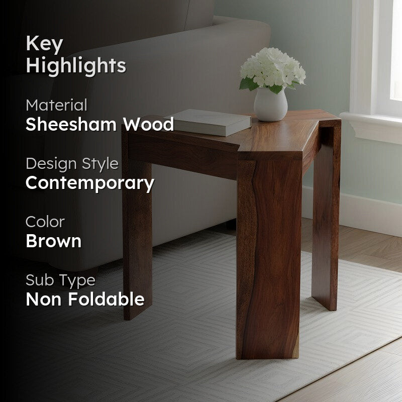 Hverox Sheesham Wooden Side & Bedside Table - Brown media 2