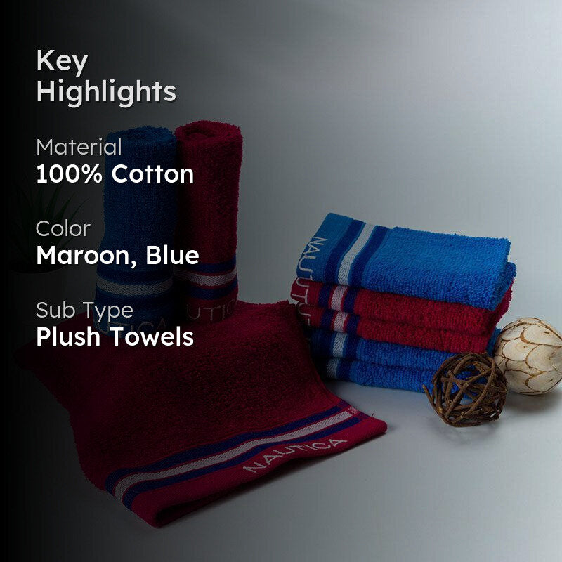 Nautica Dove Down Cotton Face Towel (Burgundy & Blue) - Set Of Eight media 2