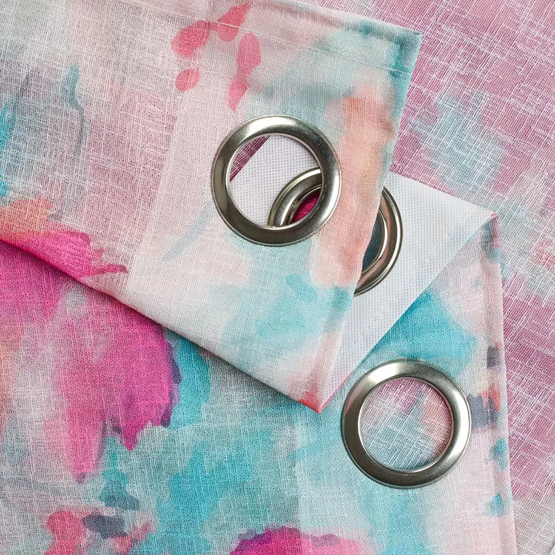 Casira pink floral sheer curtain set of two, print close-up