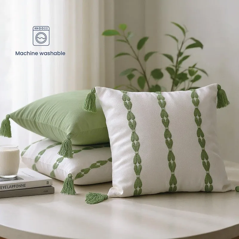 Urban Space Embroidered White,Green Cotton Cushion Cover Set - Set of Three media 4