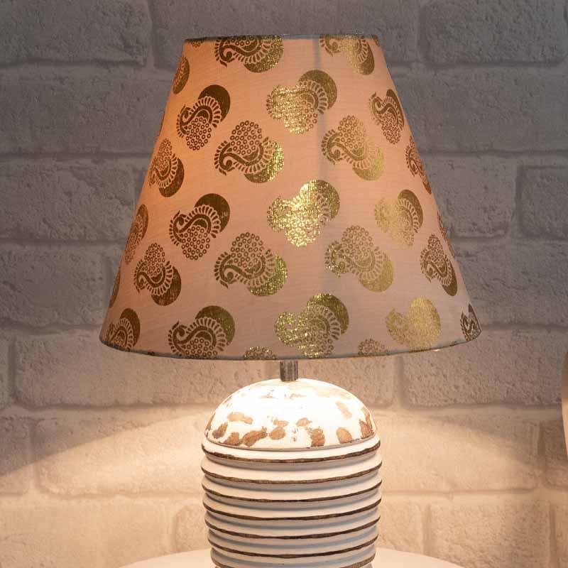 White Fabric Table Lamp - White,Gold