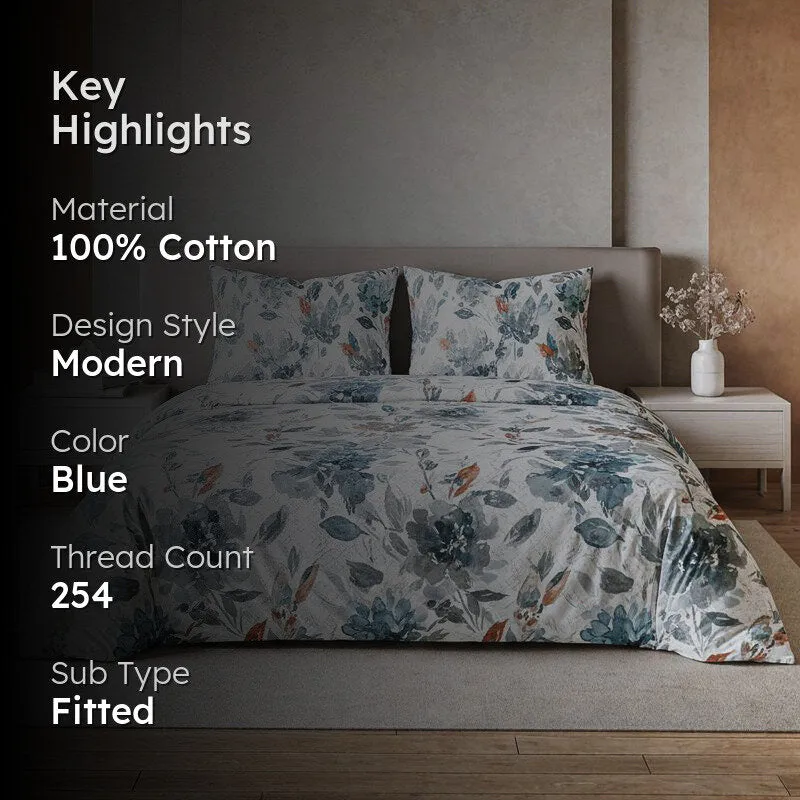 Teva Vintage Flora Cotton Bedsheet (Blue) - 254 TC media 2