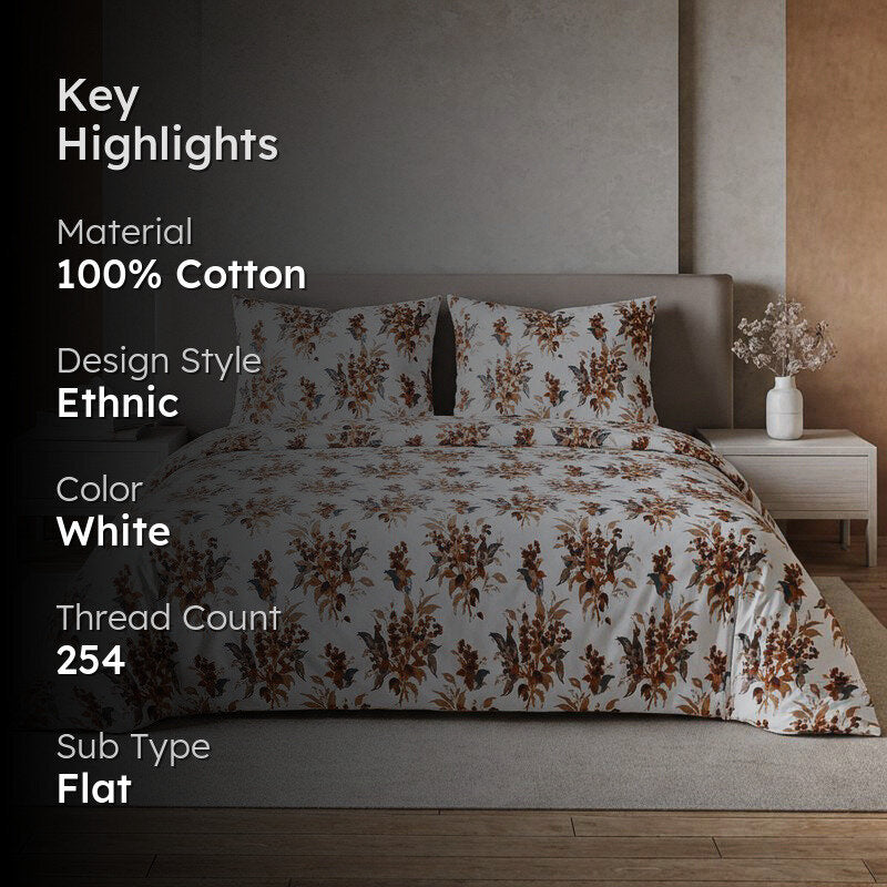 Agala Snapdragon Cotton Bedsheet (Brown) - 254 TC media 2