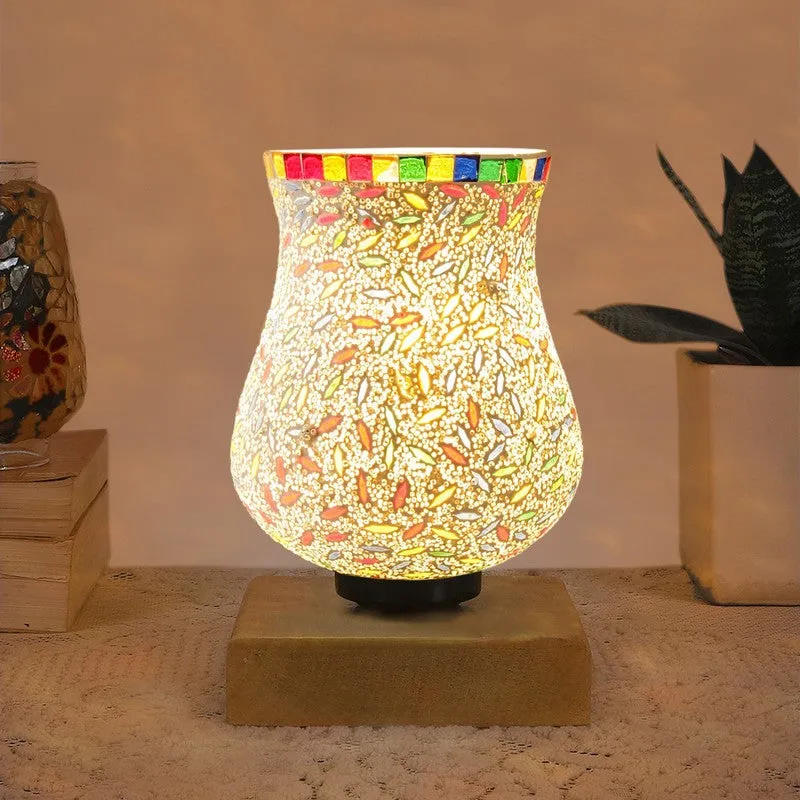 Levana Mosaic Glass Table Lamp With Wooden Base - Multicolor media 3