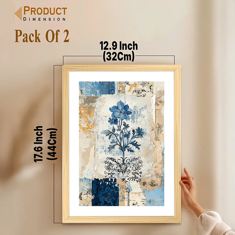 Blue Flora Charm Paper Wall Art With Frame - Set Of Two media 11
