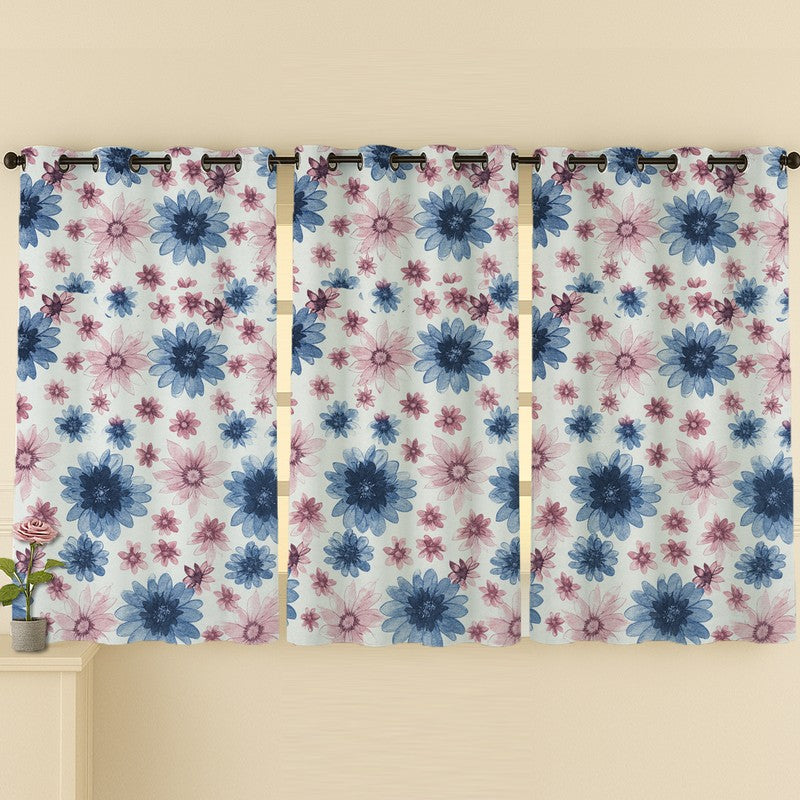 FloriBelle Cotton Curtains (blue,pink) - Set Of Three media 4
