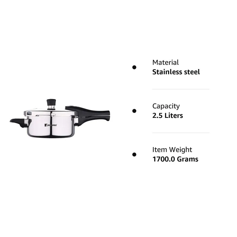 Bergner Argent Triply Pressure Cooker With Outer Lid - 2500 mL media 3