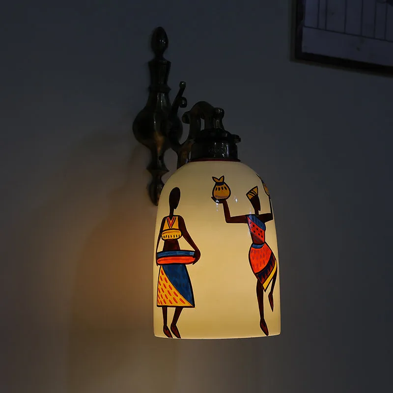 Ethno Lume Hand Painted Glass & Metal Wall Lamp media 1