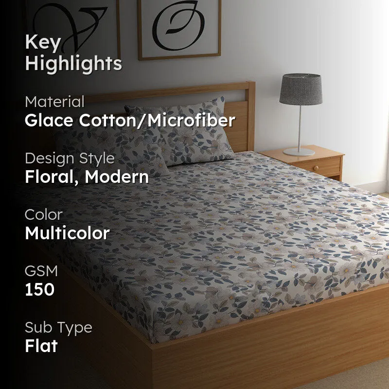 Flora Blues II Microfiber Microfiber Bedsheet - 150 GSM media 2