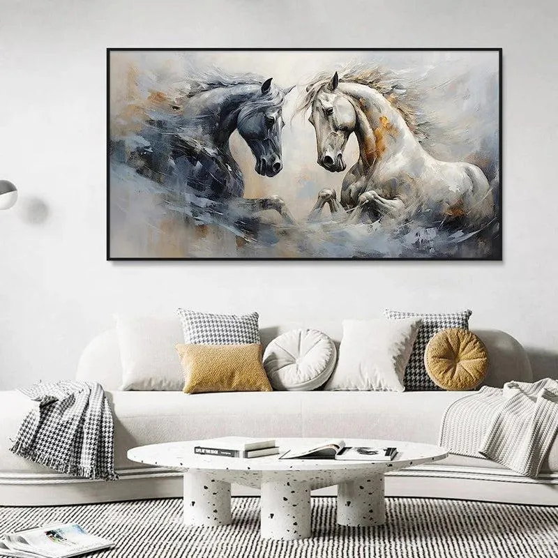Equine Shadow & Light Canvas Wall Painting With Frame - Black media 1