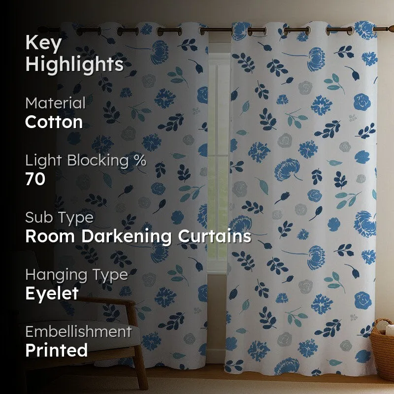 BloomSpry Cotton Curtains (blue,grey) - Set Of Two media 2