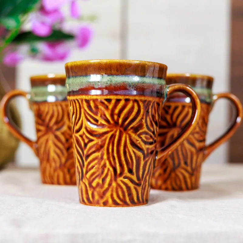 Ceramuse Ceramic Coffee Mug (300 mL Each/Brown) - Set of Four media 5