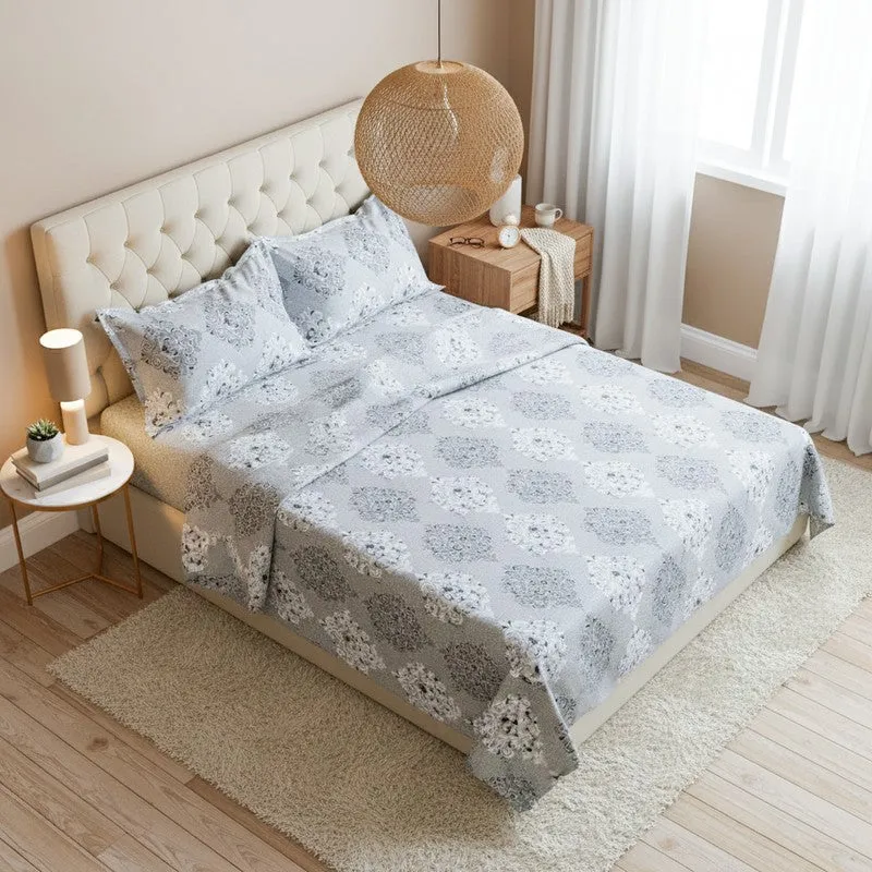 Ivora Ethnic Cotton Bedsheet (Grey) - 144 TC media 1