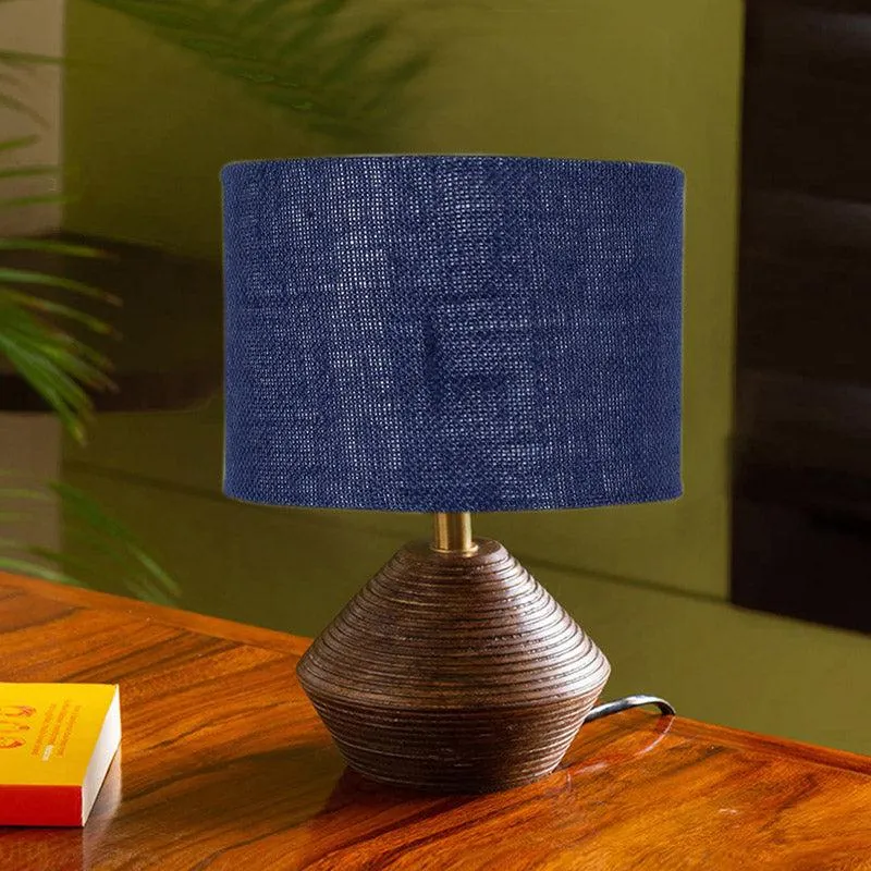 Yami Wooden Table Lamp With Jute Shade - Brown,Blue media 2