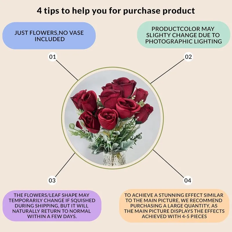 Rosebush Silk Artificial Flower - Red & Green media 6