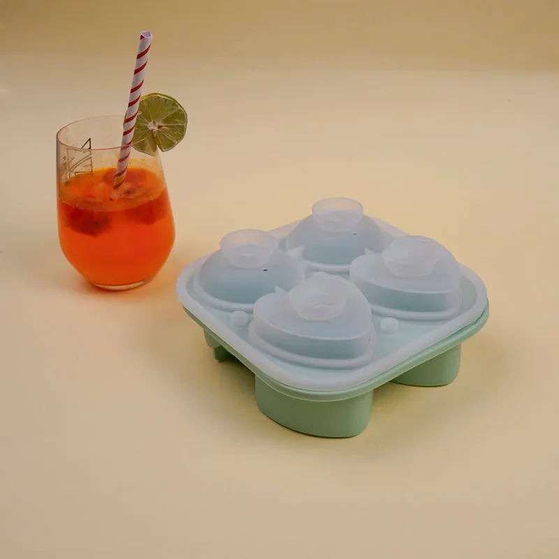 Rose Heart Silicone 4-Cube Ice Mould - Green media 3