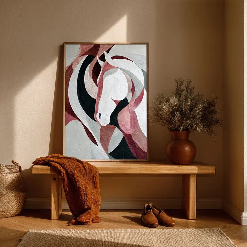 Ethereal Flow Horse Wall Painting With Brown Frame media 5
