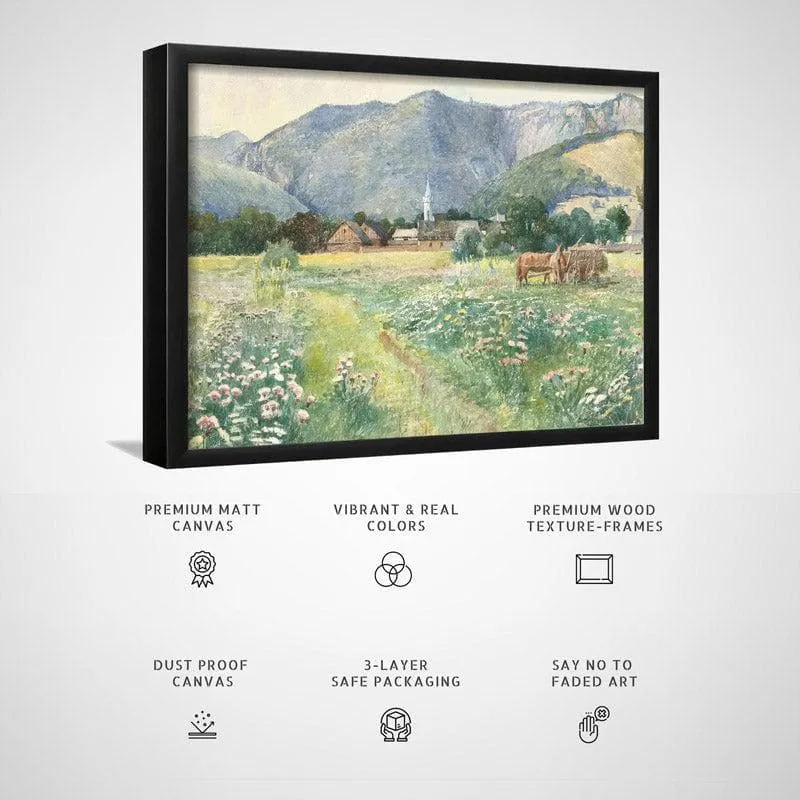 Blooming Meadow Landscape Canvas Wall Painting - Black Frame media 6