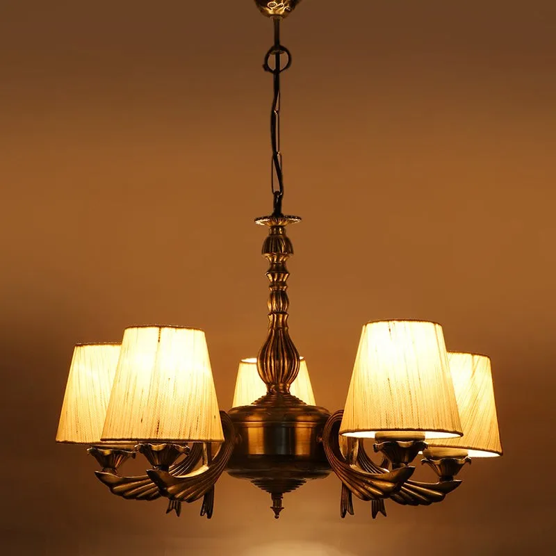 Vistara Conical Golden Fabric Antique Ceiling Lamp - Off White media 1