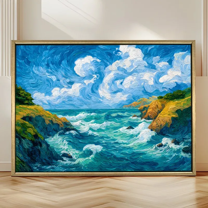 Lunar Seascape Canvas Wall Painting With Frame media 4