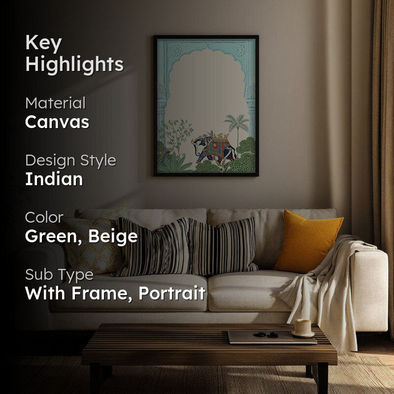 Eka Gaja Framed Jharokha Canvas Wall Painting media 2
