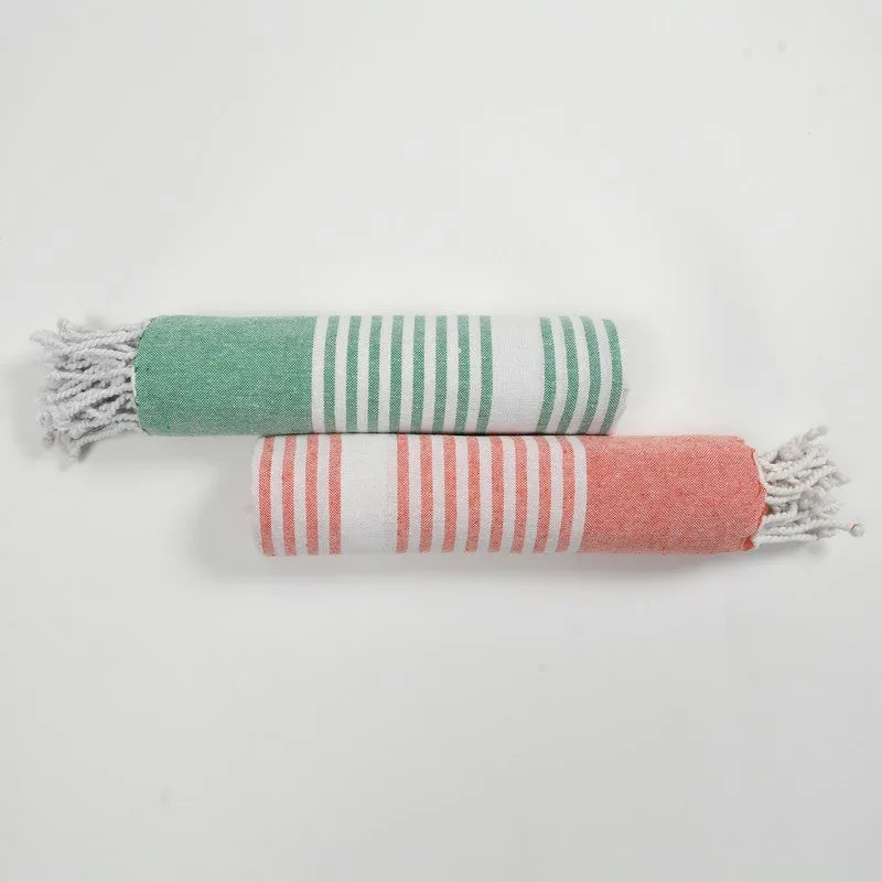 Loomera Striped Cotton Bath Towels (Green & Orange) - Set Of Two media 7
