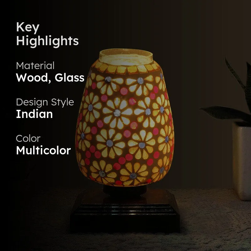 Celvyn Glass Table Lamp With Wooden Base - Multicolor media 2