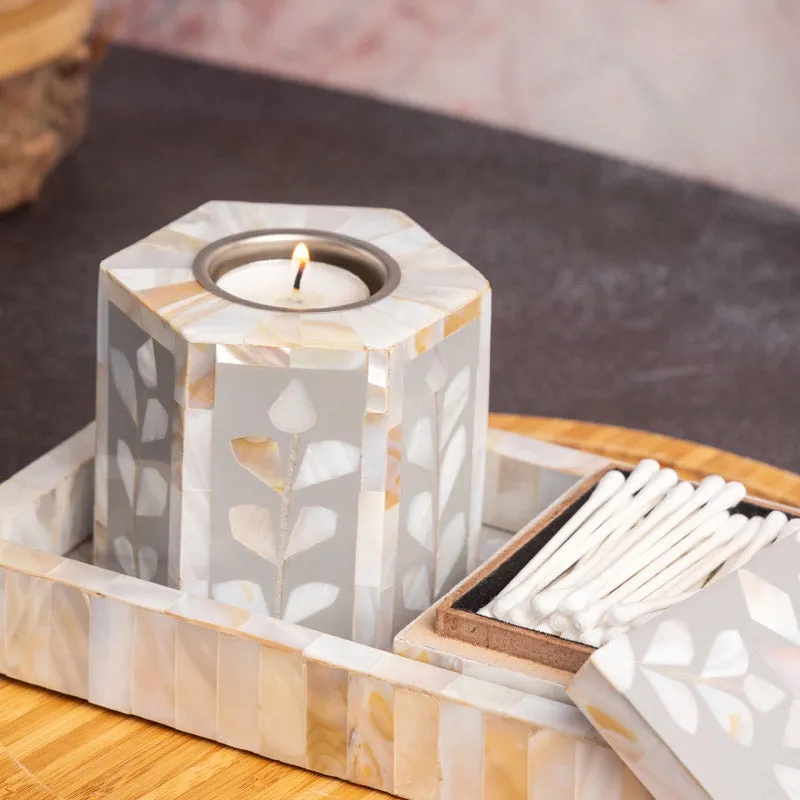Vidya Mother Of Pearl Candle Holder With Tray media 5
